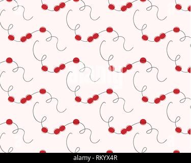 Set of decorative red beads on black thread Stock Vector