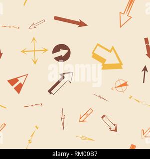 Pattern with topographic arrow and compas icons.Vector streamless pattern Stock Vector