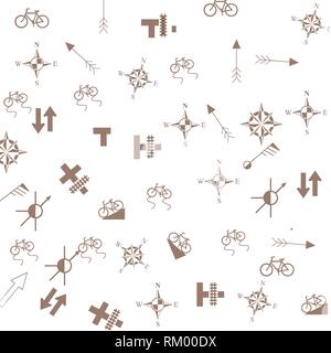Vector streamless  pattern with topographic icons Stock Vector