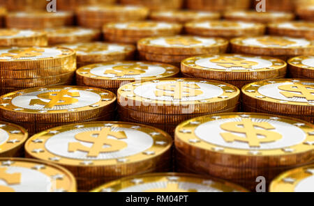 Golden Dollar Coins - 3D Rendering Stock Photo