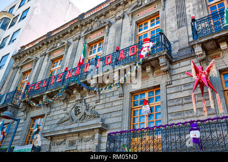 Mexico City, Mexico-20 April, 2018: Scenic Mexico city historic center streets at sunset Stock Photo