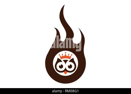 king owl fire logo icon Stock Vector