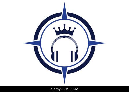king headphone music compass logo Stock Vector