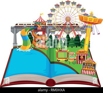 Open book fun park theme illustration Stock Vector
