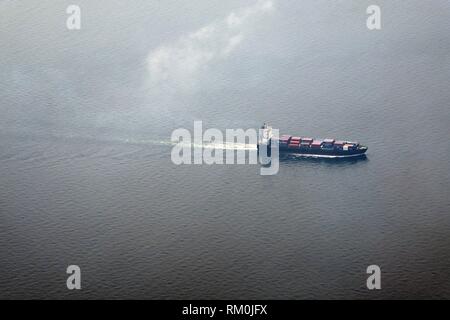 View from airplane window. View of containership in Kuala Lumpur, Malaysia.