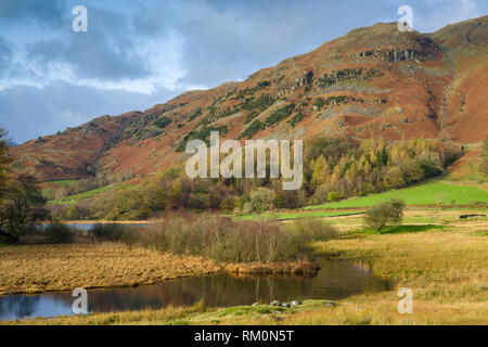 Autumnal view of the River Brathay and Lingmoor Fell in the Lake District National Park, Cumbria, England. Stock Photo