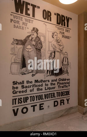 'Wet' or 'Dry' prohibition poster, The Mob Museum, Las Vegas (City of Las Vegas), Nevada, United States. Stock Photo