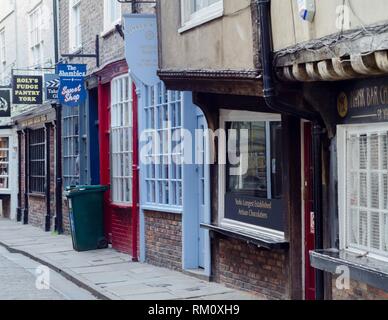 Shops from the 14th century can be found near the Shambles Market in York, England. Stock Photo