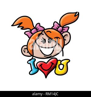 Cartoon face of a young girl saying i love you vector illustration, valentine's day Stock Vector
