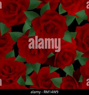 Seamless floral pattern with red roses on a black background Stock Vector