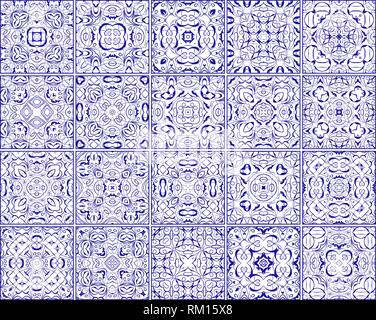 Simple set of ornate tiles. Square patterns in arabic style. Stock Vector