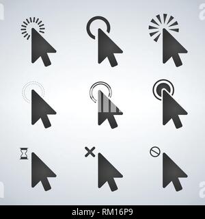 Black Computer mouse click cursor arrow icons set. Vector illustration isolated on modern background Stock Vector