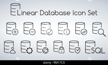 Linear Database, Server Isolated Flat Web Mobile Icon set. Vector Illustration isolated on modern background Stock Vector