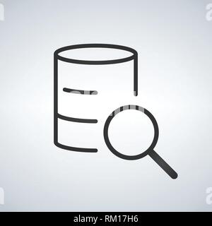 Linear Database, Server Isolated Flat Web Mobile Icon with search icon or magnifying glass. Vector Illustration isolated on modern background Stock Vector