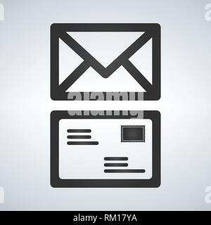 two envelope icons, front and back side with stamp. vector illustration isolated on modern background. Linear design Stock Vector