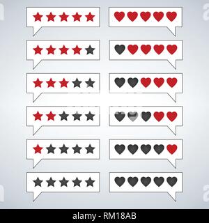 Rating hearts and stars in chat bubble. Vector illustration isolated on modern background Stock Vector