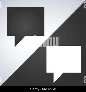 Isolated dark gray and white icon for rectangular speech bubble talk, dialog, chat, opinion, contact, conversation, forum, message Stock Vector