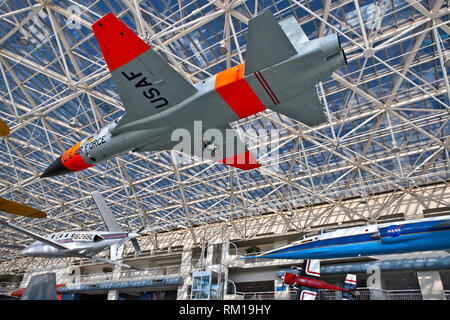Science Center Jet A suspended U.S. Air Force jet aircraft displayed inside the California ...