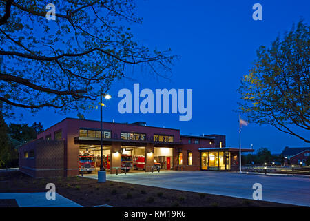 Fire Station at Night Stock Photo