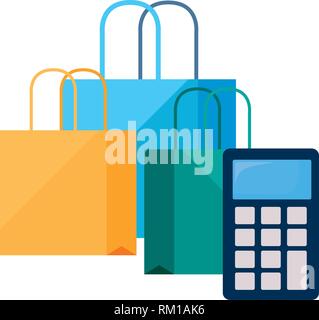 paper bags calculator online shopping market vector illustration Stock Vector