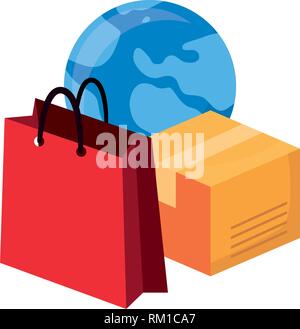 world cardboard box bag online shopping market vector illustration ...