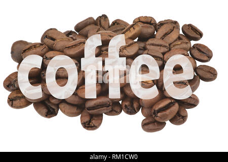 Image with highlighted text coffee against background of coffee beans Stock Photo