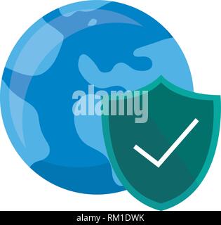world shield protrection checkmark data security vector illustration Stock Vector