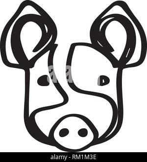 Outline of a cute pig head Stock Vector