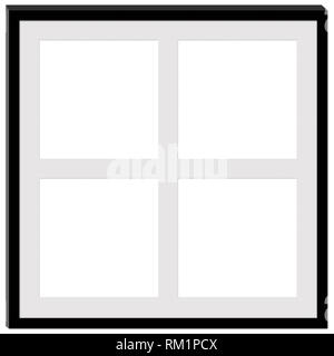A black frame with space for four photographs isolated on white. Stock Photo