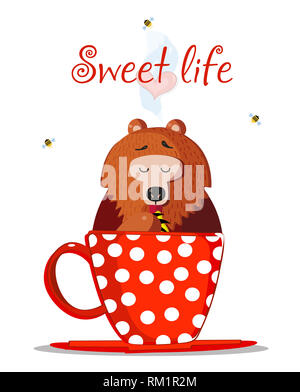 Cute Watercolor Teddy Bear With Red Heart Balloon, Love Concept Design 