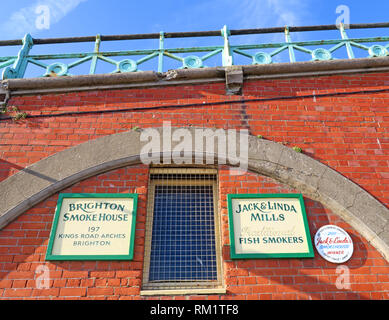 The Brighton Smokehouse, 197 Kings Road  Arches Brighton, Jack Linda Mills traditional Fish Smokers, Brighton city, UK, BN1 1NB Stock Photo