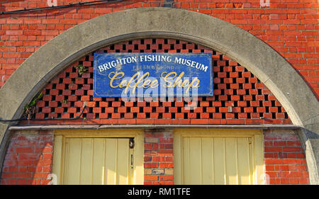 Brighton Fishing Museum, arches and coffee shop, Brighton, West Sussex, South East England, UK