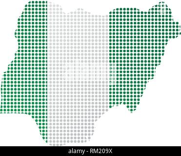 Abstract vector color map of Nigeria country colored by national flag