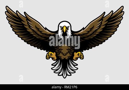 American Bald Eagle with Open Wings and Claws in Cartoon Style Stock Vector
