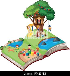 Open book playground theme illustration Stock Vector