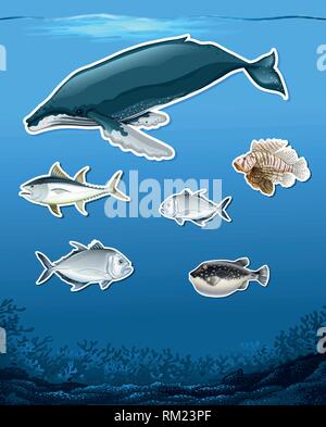 Many fish underwater theme illustration Stock Vector