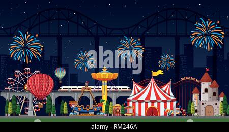 A night them park scene illustration Stock Vector