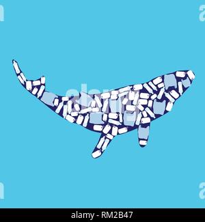 vector illustration of ocean pollution. whale, Earth day. Stock Vector