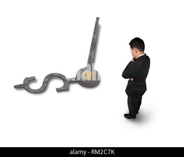Businessman facing money symbol clock hands isolated in white Stock Photo