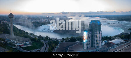 Aerial view of the Skylon Tower and the beautiful Niagara Falls at Canada Stock Photo