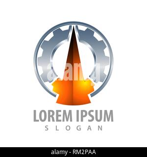 3D gear and triangle tower logo concept design. Symbol graphic template element Stock Vector