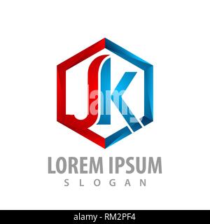 Hexagon initial letter JK logo concept design. Symbol graphic template element Stock Vector