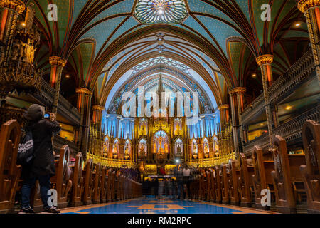 Quebec, OCT 2: Interior view of the Basilique Notre-dame De Montreal on OCT 2, 2018 at Quebec, Canada Stock Photo