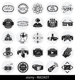 Virtual reality icons set on circles background for graphic and web design, Modern simple vector sign. Internet concept. Trendy symbol for website design web button or mobile app. Stock Vector