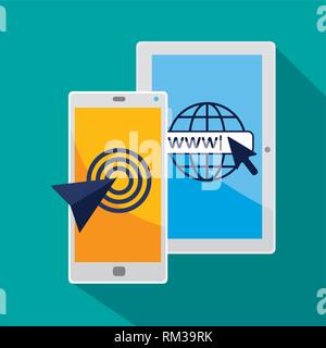 tablet and smartphone with arrow pointer cursor Stock Vector