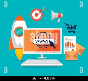 computer with arrow cursor and search bar Stock Vector