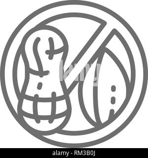 Forbidden sign with peanut, groundnut free, nut allergy line icon. Stock Vector