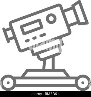 Digital cinema camera on wheels line icon. Stock Vector