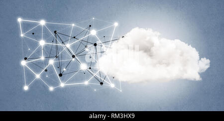 Lines and dots as networking idea drawn on blue background Stock Photo