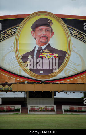 Sultan portrait, Haji Hassanal Bolkiah in army uniform and medals, Haji Sir Muda Omar Ali Saifuddien Park, Bandar Seri Begawan, Brunei Stock Photo